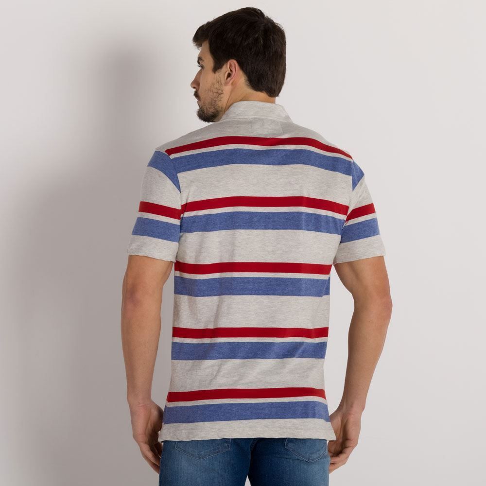 Camisa Polo com Listras Contraste Marc Alain