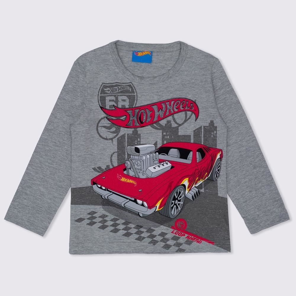 Camiseta 1 a 3 anos Meia Malha Hot Wheels Mattel