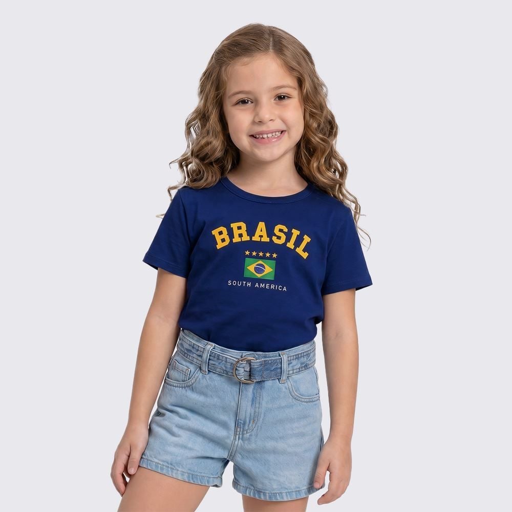 Camiseta Brasil Infantil Menina 4 A 10 Anos Brandili