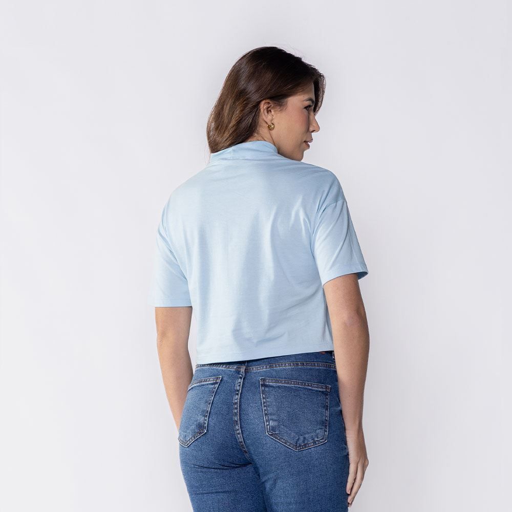 Camiseta Feminina Box Gola Alta De Algodão Boby Blues