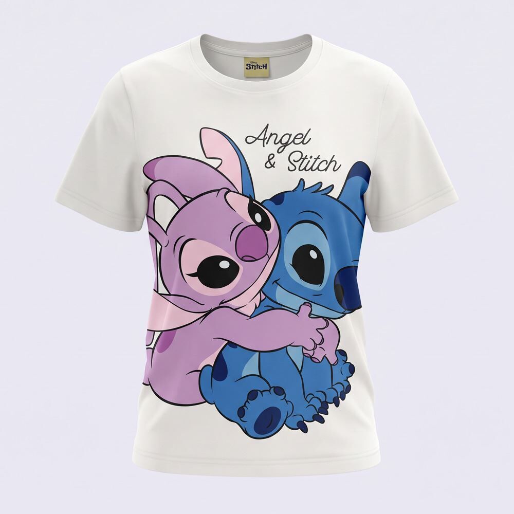Camiseta Infantil Menina Angel e Stitch 4 a 10 Anos Disney