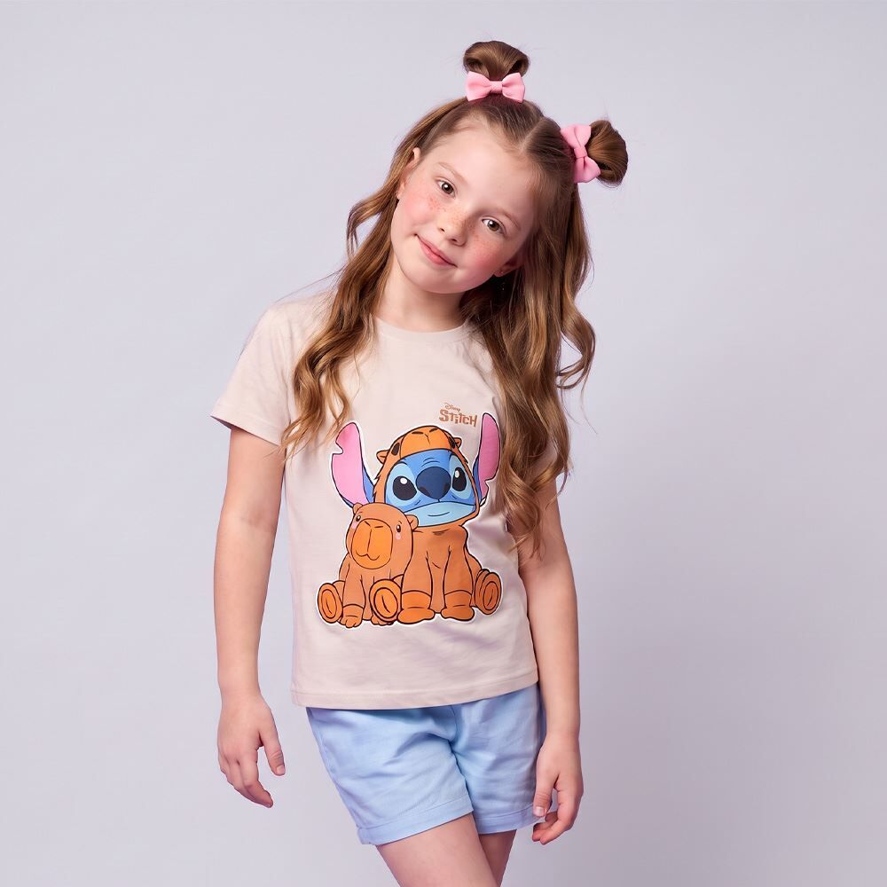 Camiseta Infantil Menina Stitch Capivara 4 a 10 Anos Disney