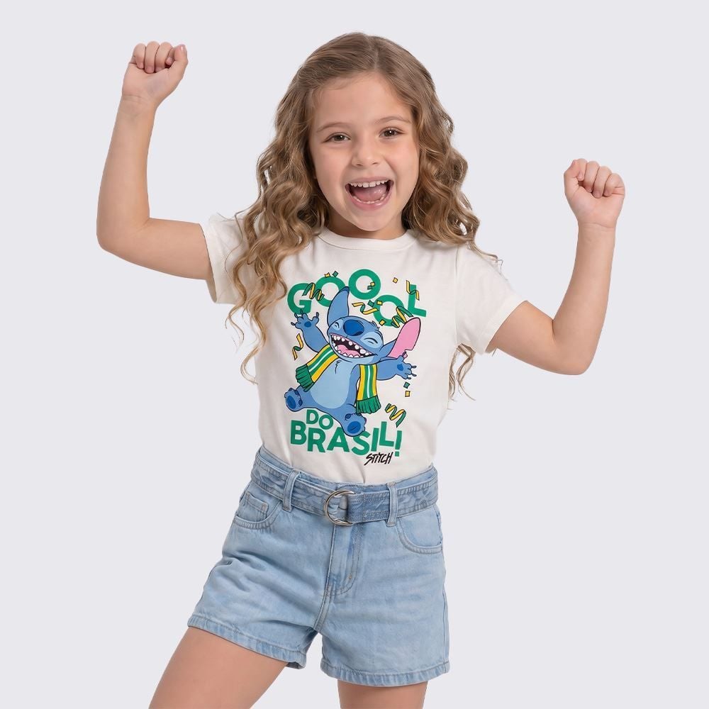 Camiseta Infantil Menina Stitch Copa 4 A 10 Anos Disney