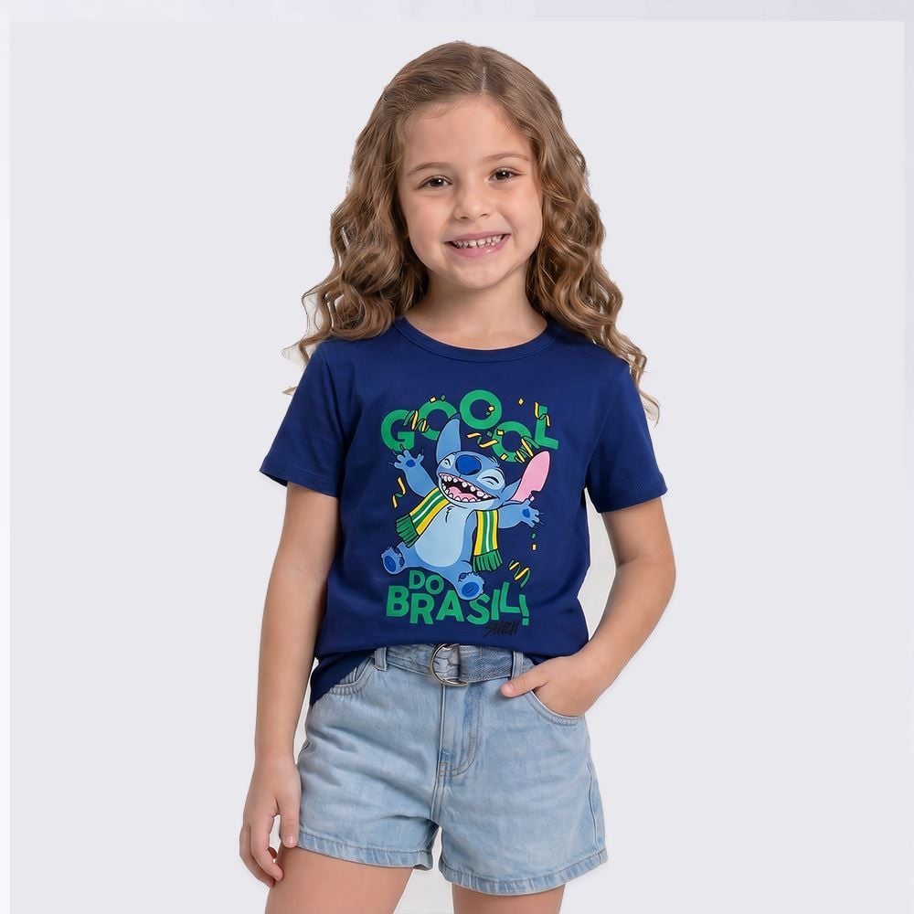 Camiseta Infantil Menina Stitch Copa 4 A 10 Anos Disney