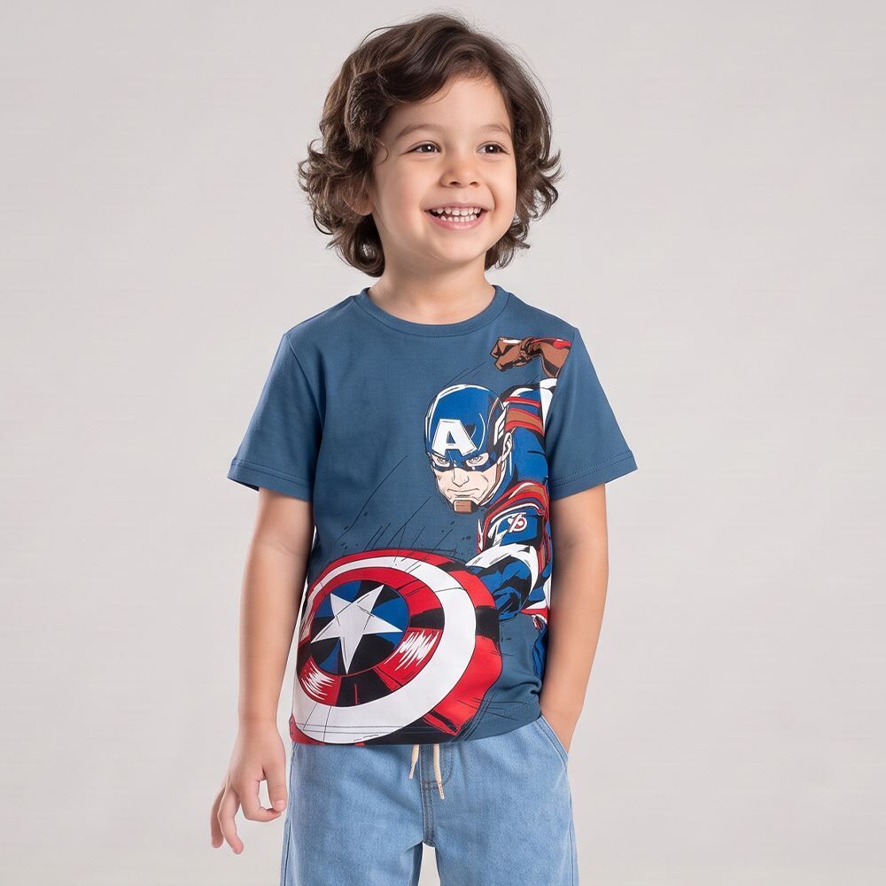 Camiseta Infantil Menino Capitão América 4 a 10 Anos