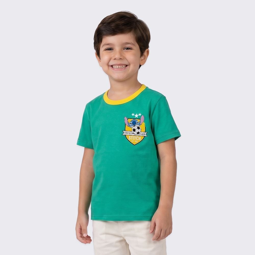 Camiseta Infantil Menino Stitch Copa 4 A 10 Anos Disney