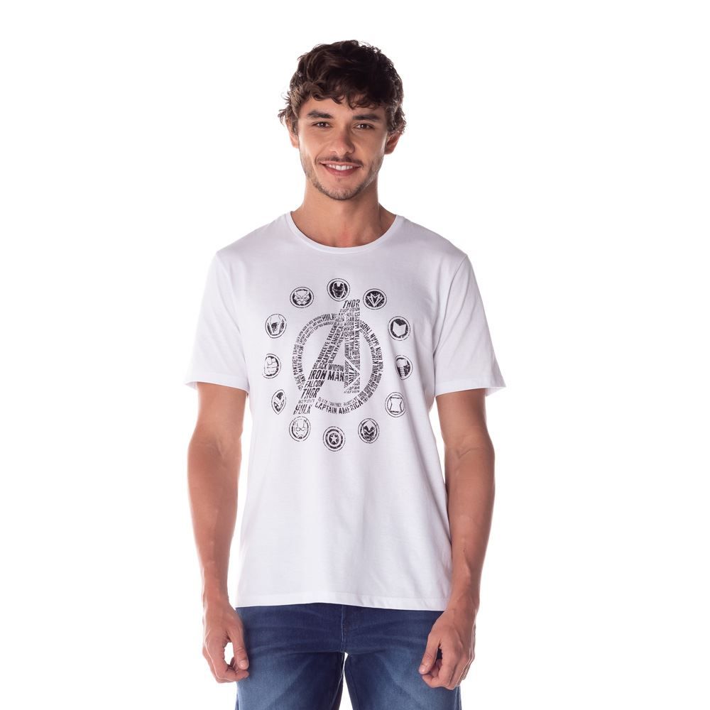Camiseta M/Malha Avengers Símbolo Escrita Marvel