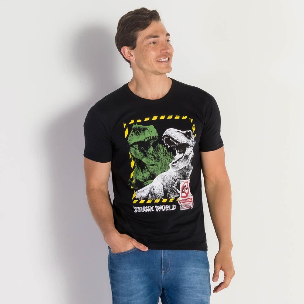 Camiseta Masculina Jurassic Park Warning BandUP