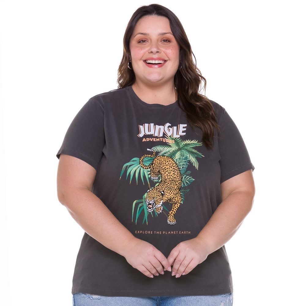 Camiseta Plus Size Estonada Jungle Patrícia Foster Mais