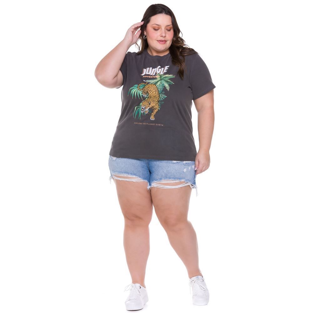 Camiseta Plus Size Estonada Jungle Patrícia Foster Mais