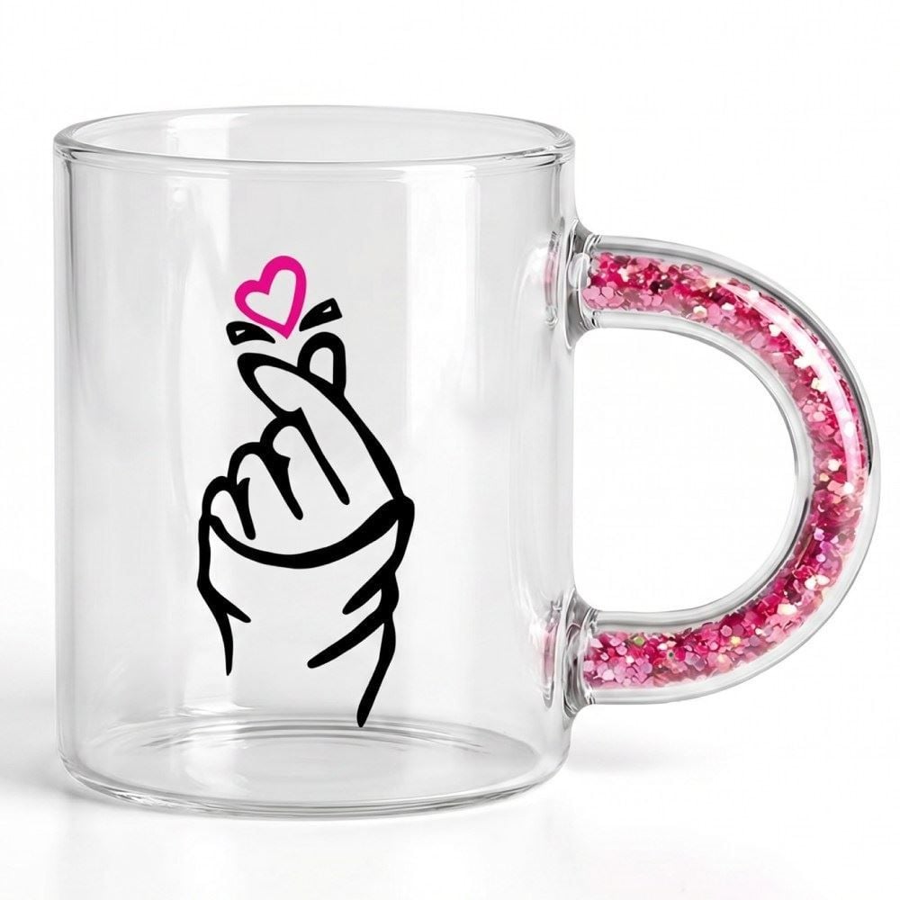 Caneca Alça com Glitter 350Ml Hauskraft - Mão Rosa