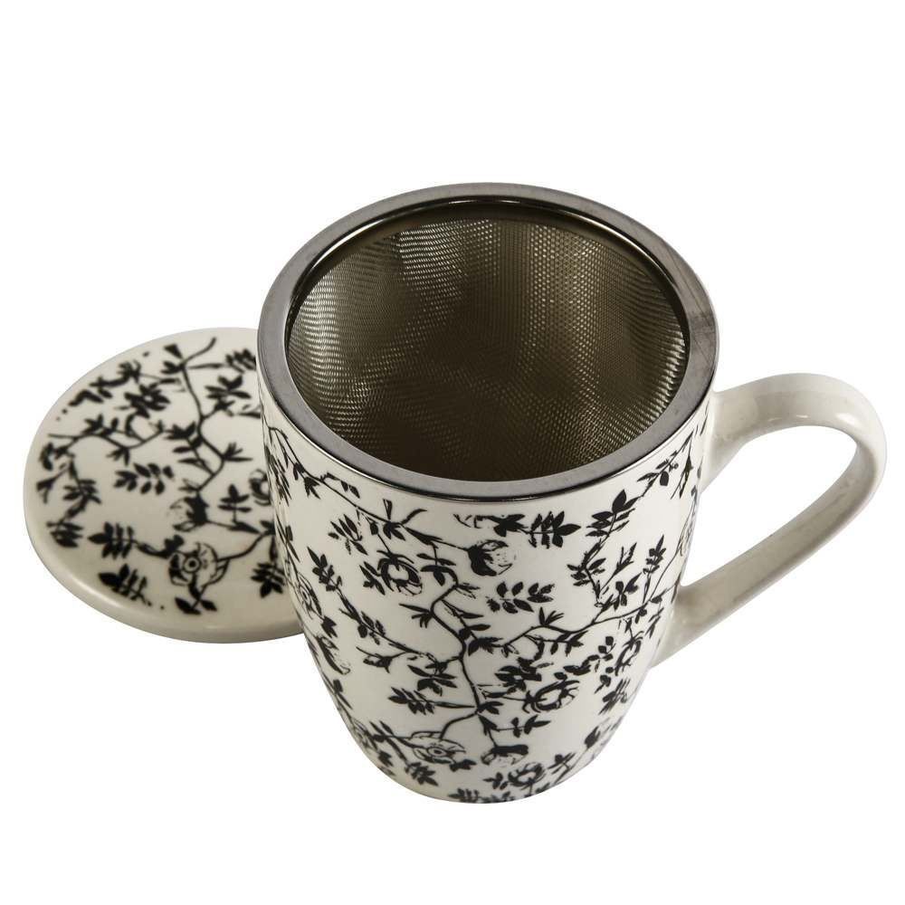 Caneca com Tampa em Porcelana e Filtro de Aço Lyor 340Ml - Flowers