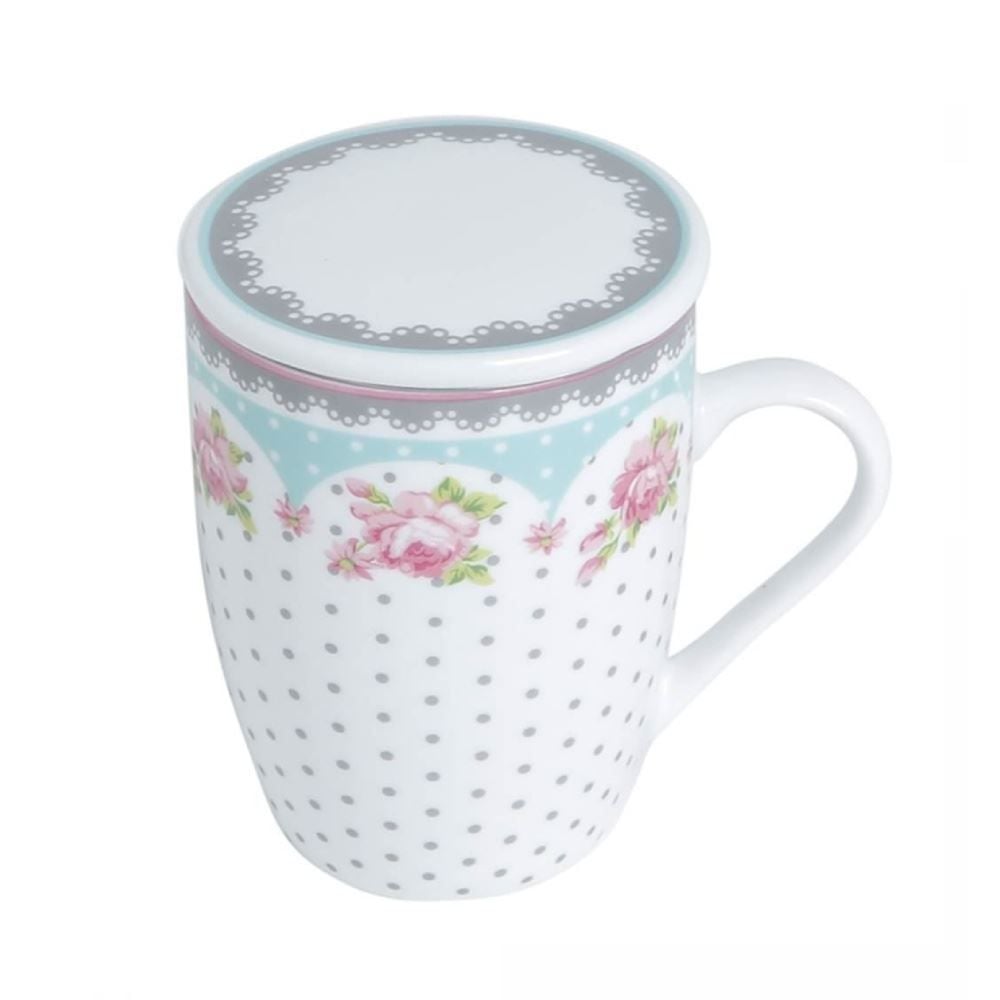 Caneca com Tampa em Porcelana e Filtro de Aço Lyor 340Ml - Amelia