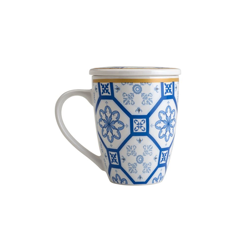 Caneca com Tampa em Porcelana e Filtro de Aço Lyor 340Ml Lyor - AZUL