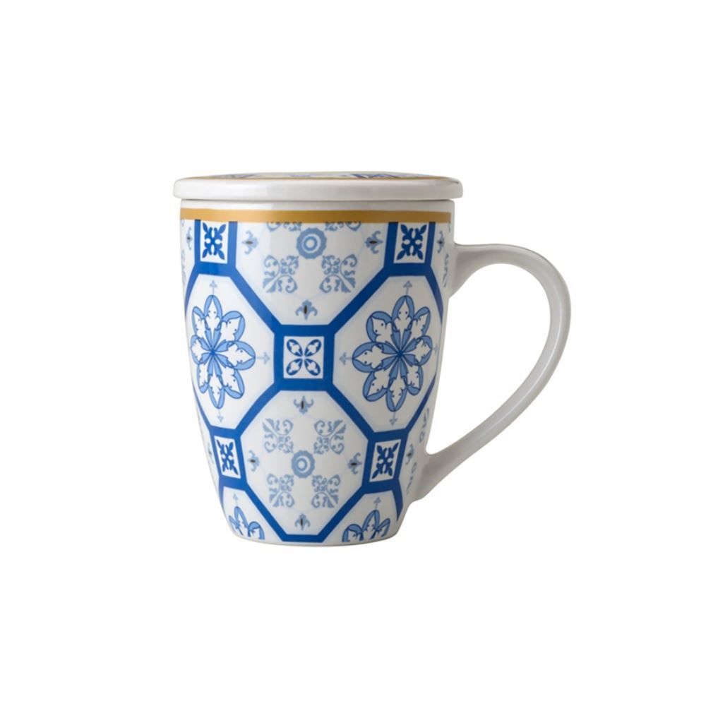 Caneca com Tampa em Porcelana e Filtro de Aço Lyor 340Ml Lyor - AZUL