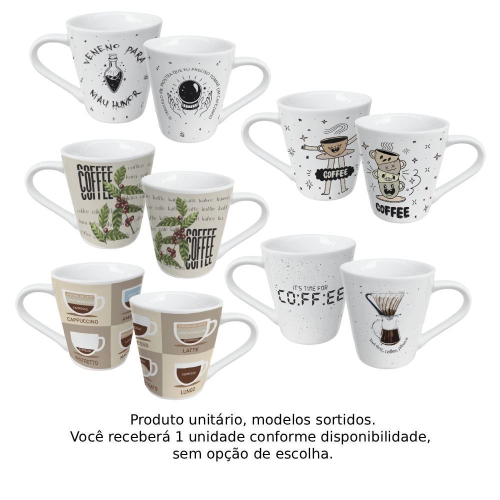 Caneca de Café em Porcelana Estampada Cônica 150Ml Terramada - Sortido