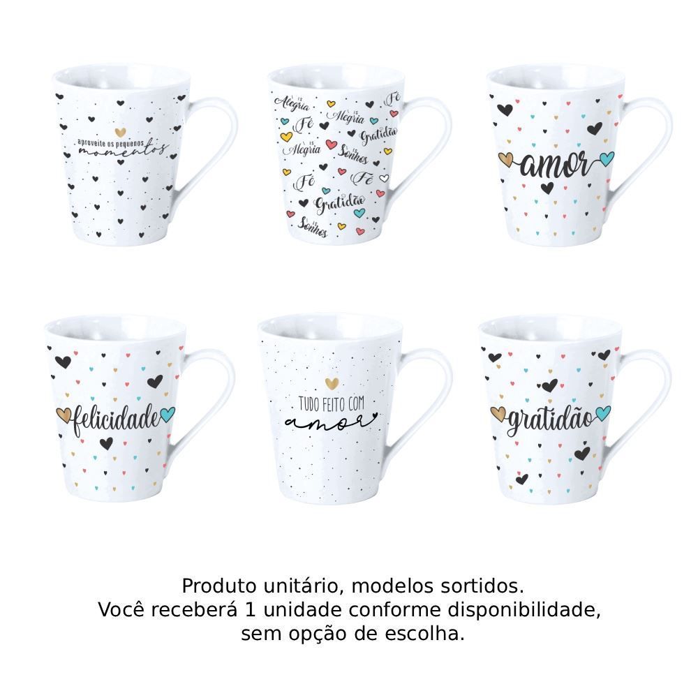 Caneca de Porcelana Cônica Estampada 290Ml Terramada - Sortido