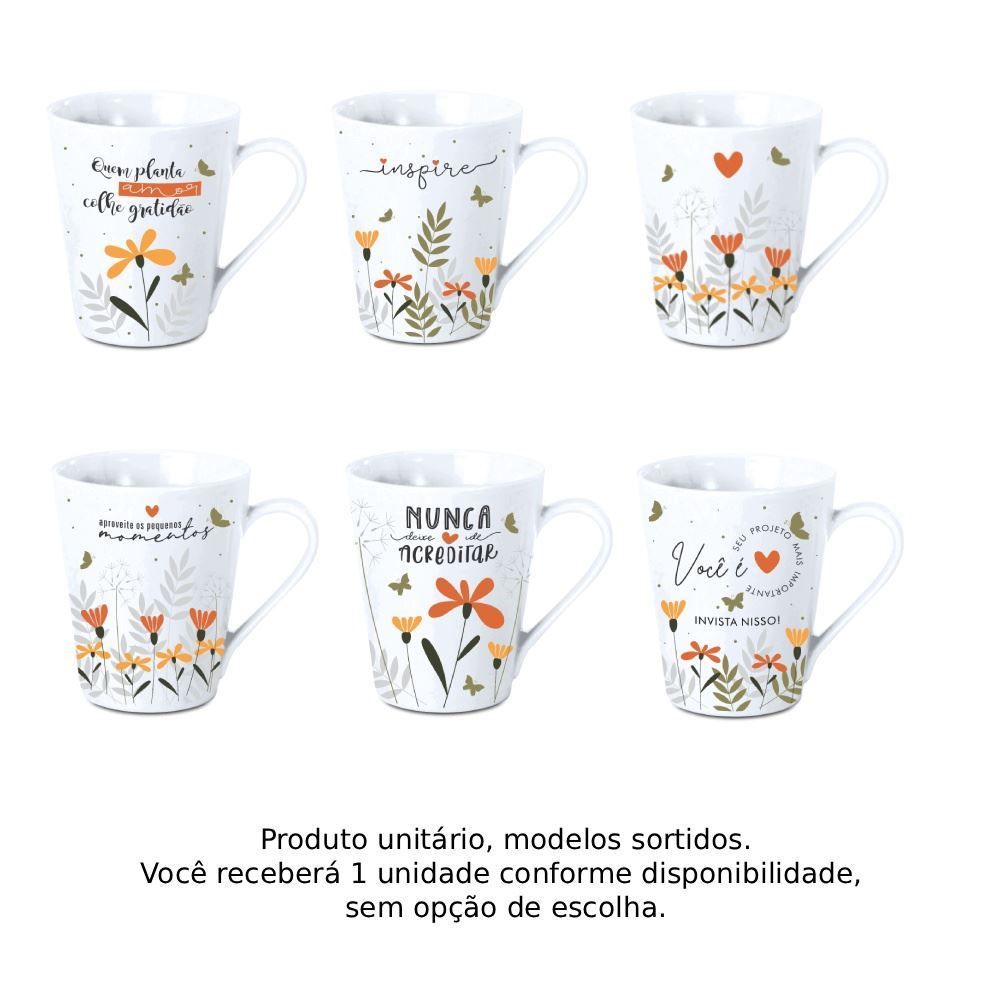 Caneca de Porcelana Cônica Floral 290Ml Terramada - Sortido