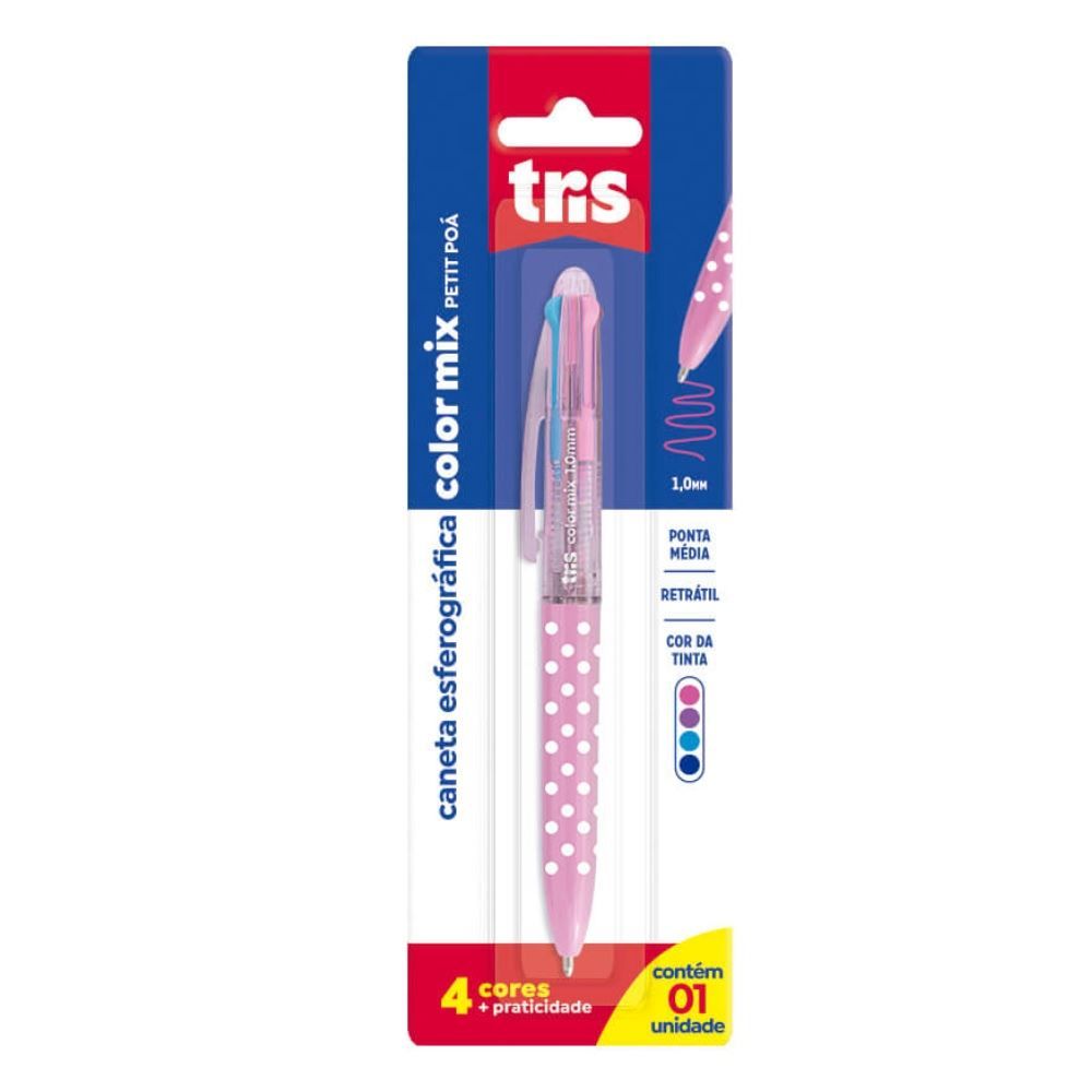 Caneta Esferográfica 1.0 Poa Tris - 4 Cores