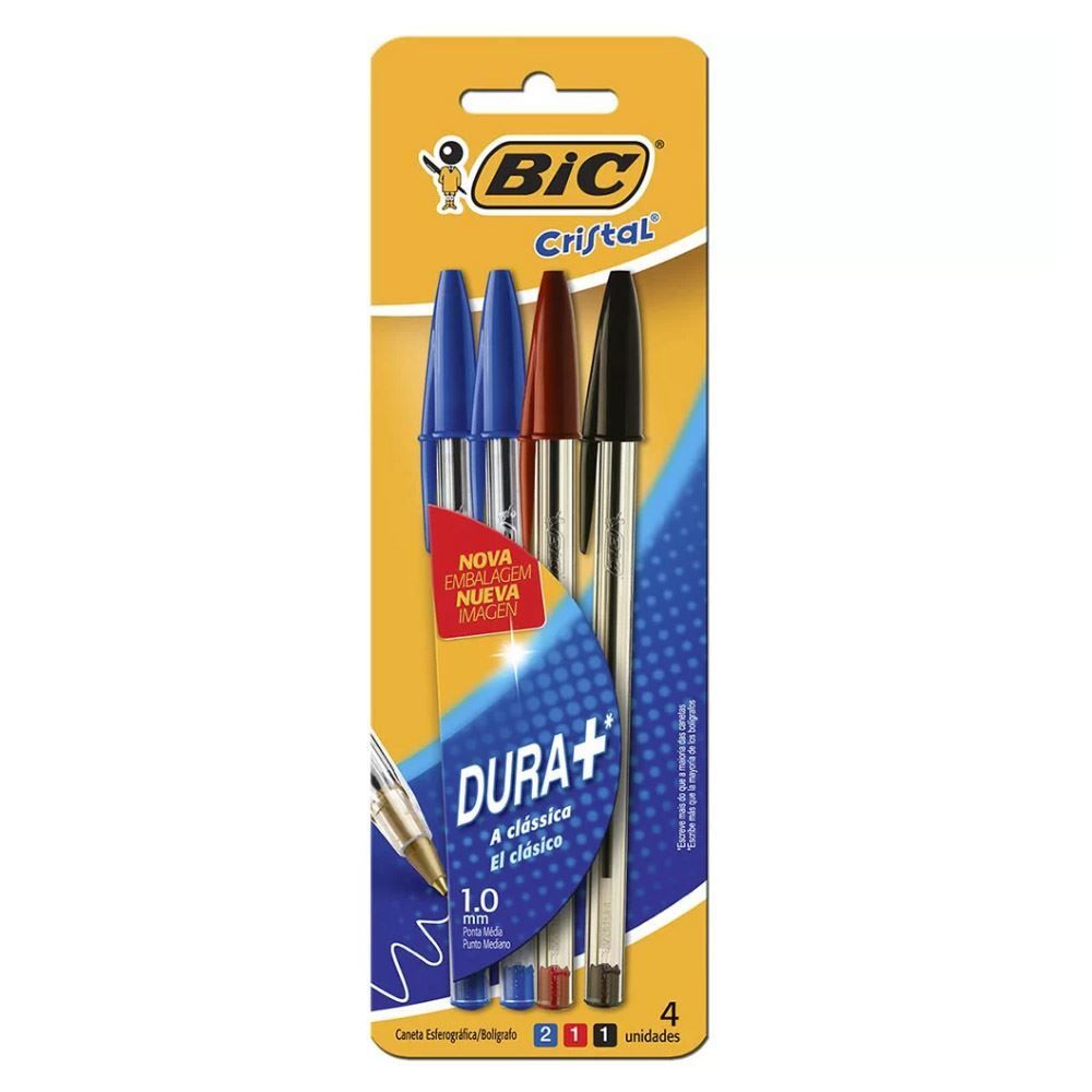 Caneta Esferográfica Cristal Pouch 4 Unidades 1.0Mm Bic - 878709