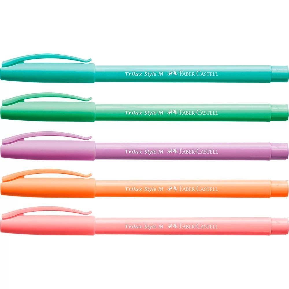 Caneta Esferográfica Trilux Tons Pastel Faber-Castell 5 Unidades - 032/ES5TP