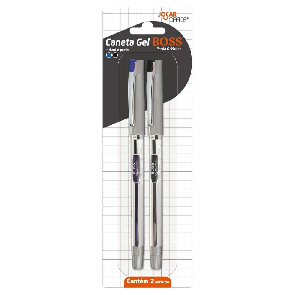 Caneta Gel Boss 0.55 Azul E Preta Jocar Office - 2 Unidades