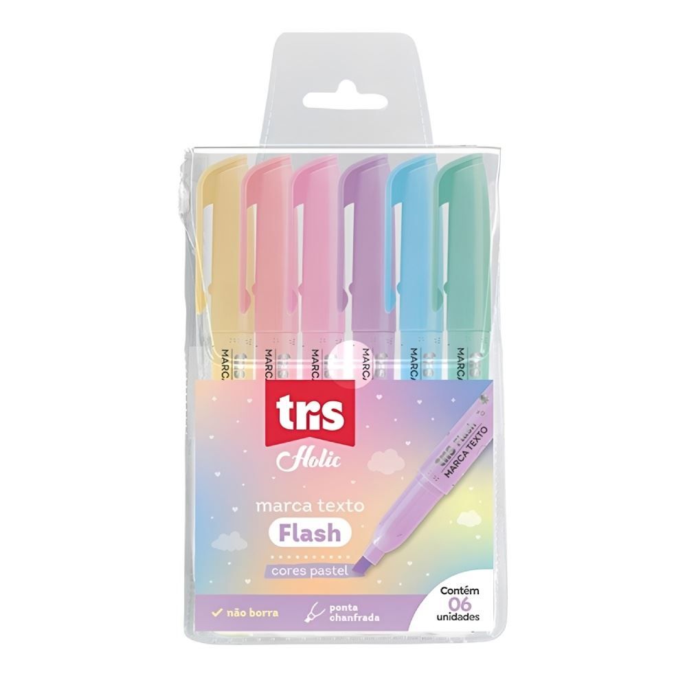 Caneta Marca-Texto Flash Cores Pastel Tris - 6 Unidades