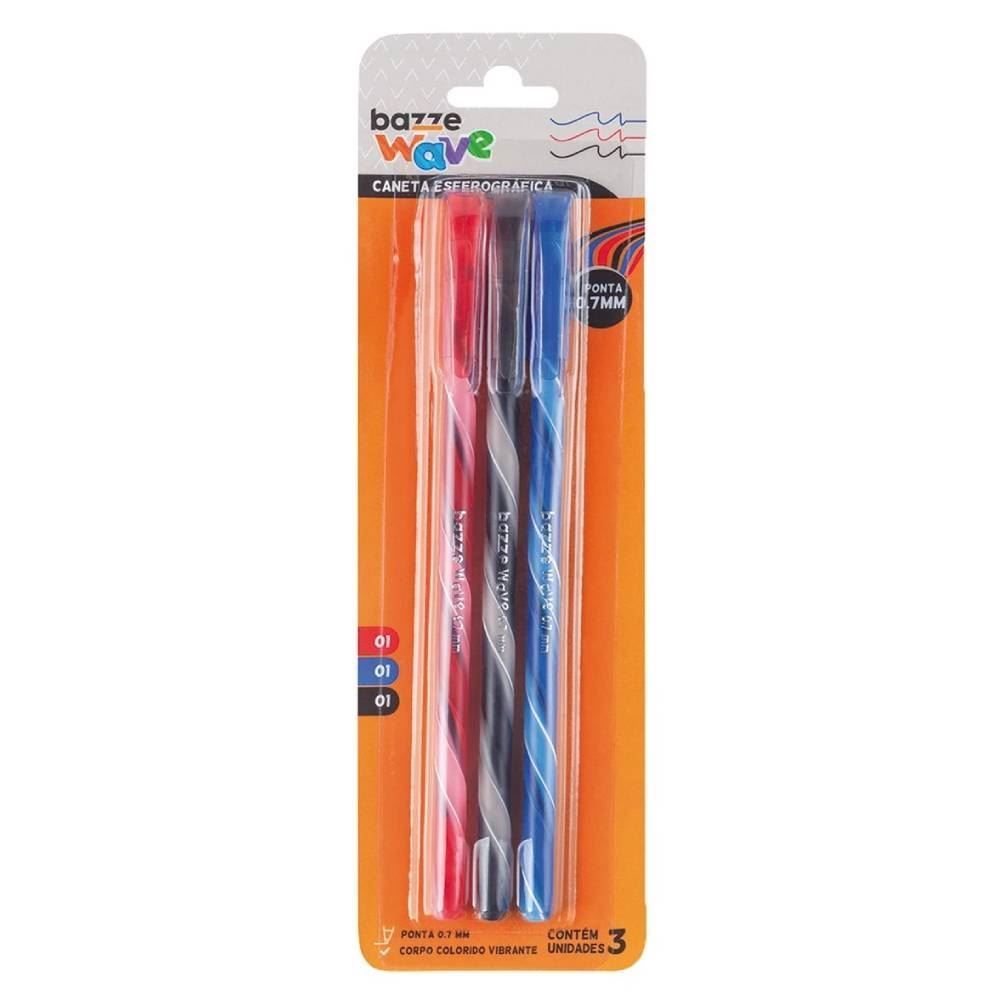 Canetas Esferográficas 0.7Mm Wave Bazze Tris - 3 Unidades
