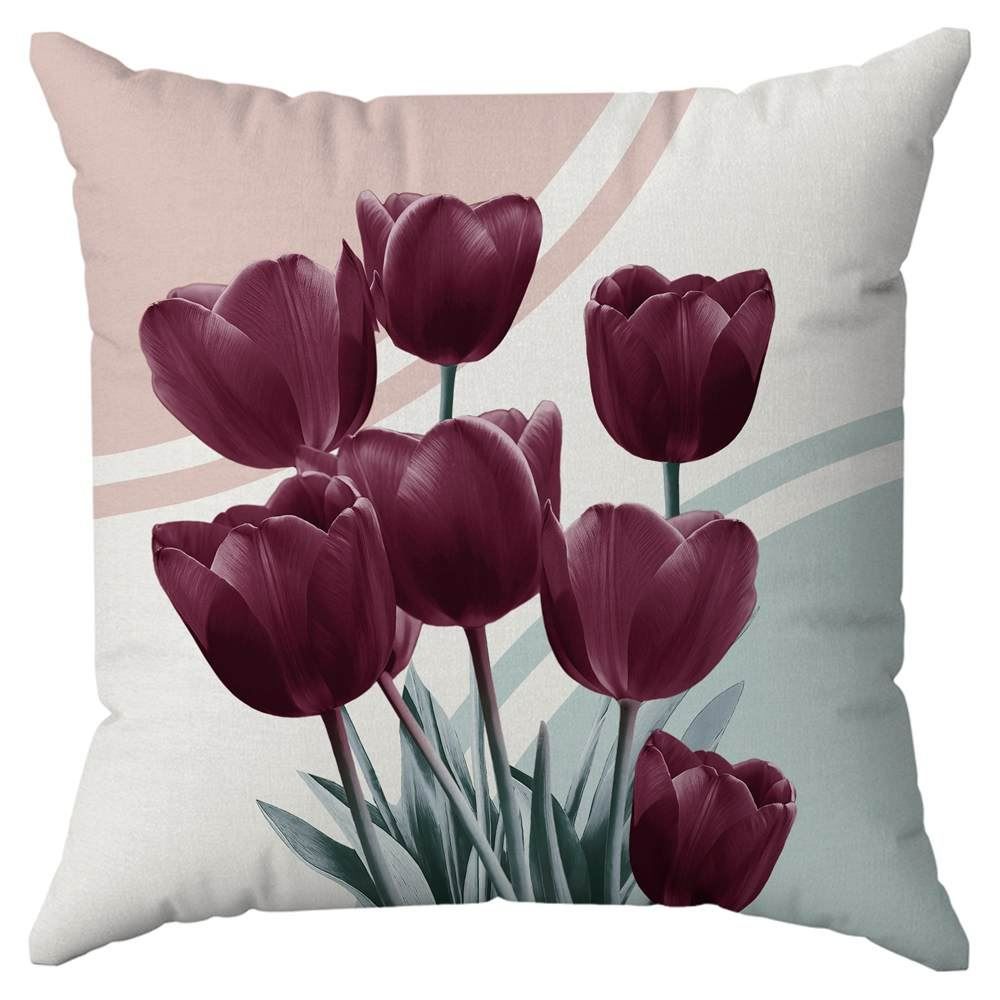 Capa de Almofada 43X43cm Veludo Estampada Havan Casa - Tulipa Ameixa