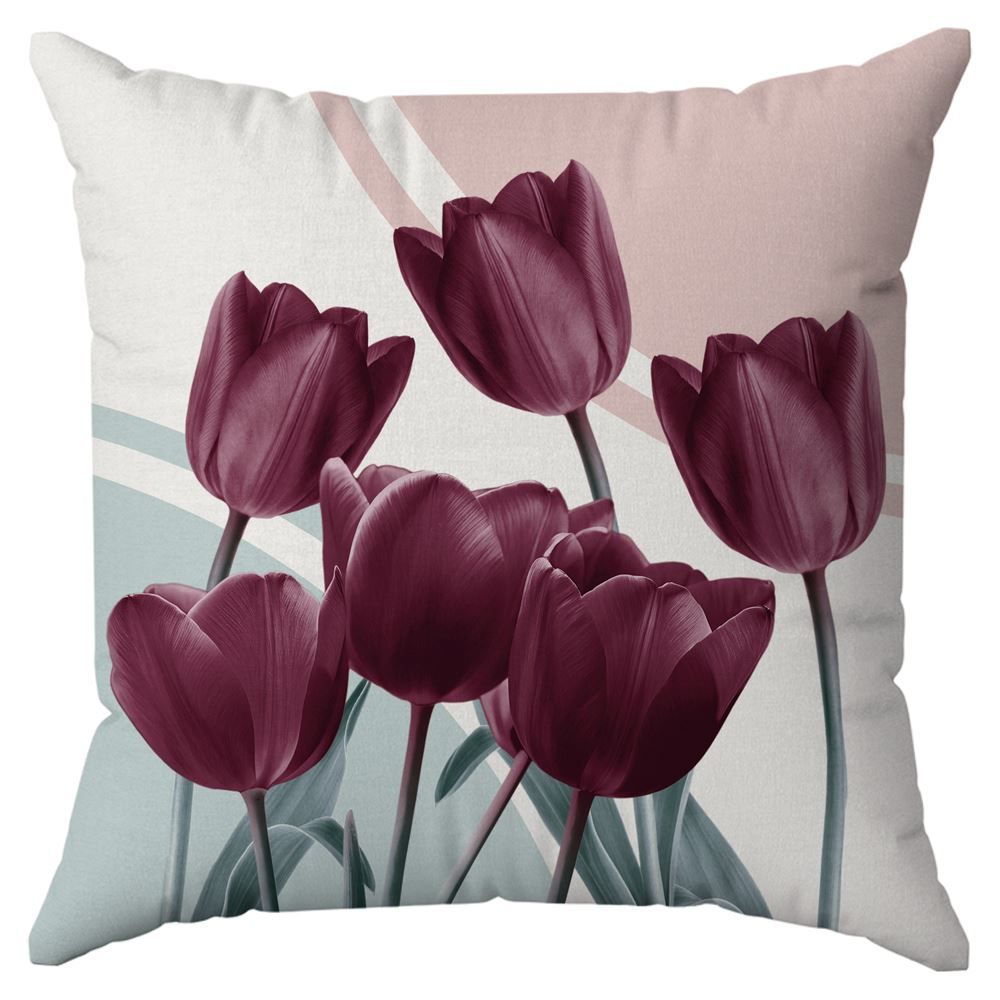 Capa de Almofada 43X43cm Veludo Estampada Havan Casa - Tulipa Ameixa