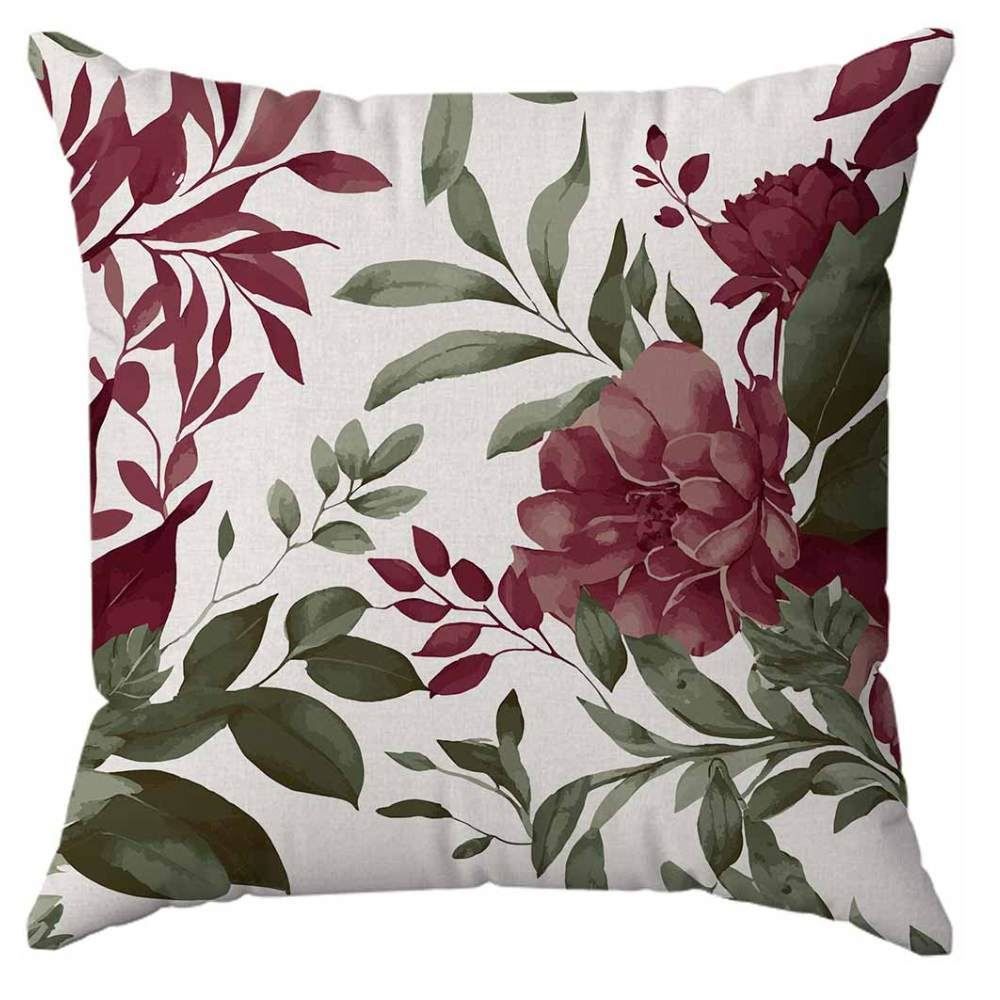 Capa de Almofada 43X43 cm Veludo Estampada Havan Casa - Flores Bordô e Verde