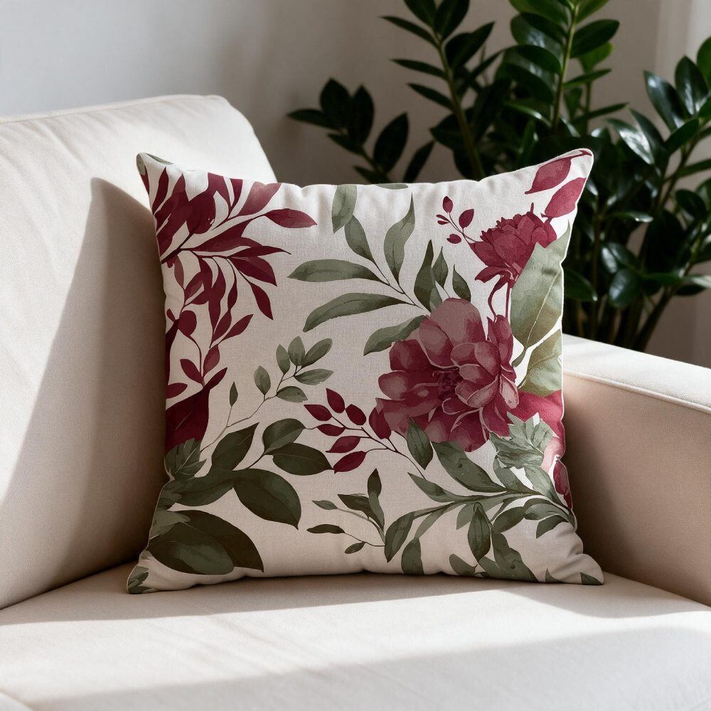 Capa de Almofada Veludo Estampada 43X43cm Havan Casa - Flores Bordô e Verde