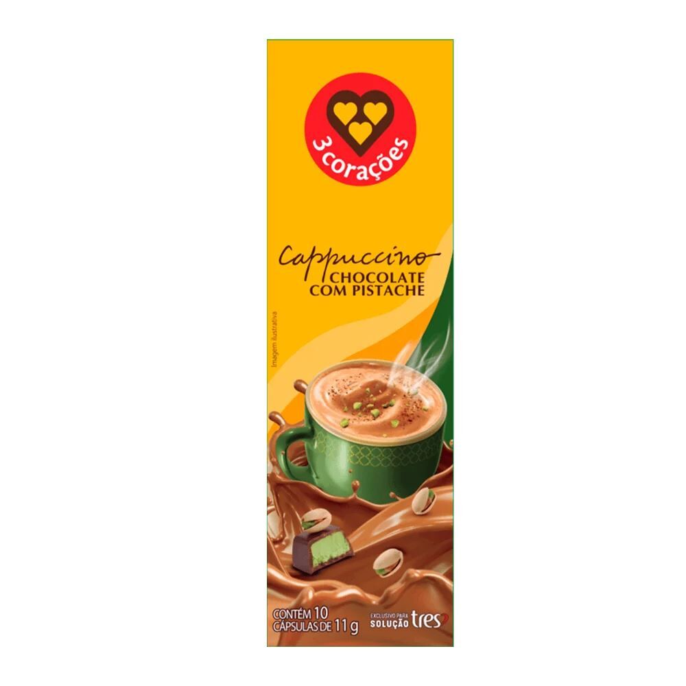 Cápsulas de Cappuccino Chocolate com Pistache 110G Tres 3 Corações - 10 Cápsulas