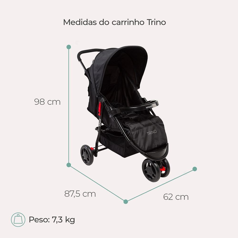 Carrinho de Bebê 3 Rodas Trino Infanti - Preto