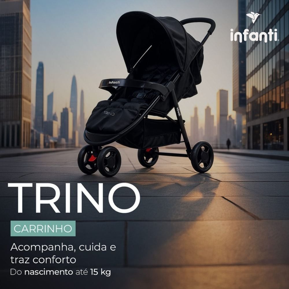 Carrinho de Bebê 3 Rodas Trino Infanti - Preto