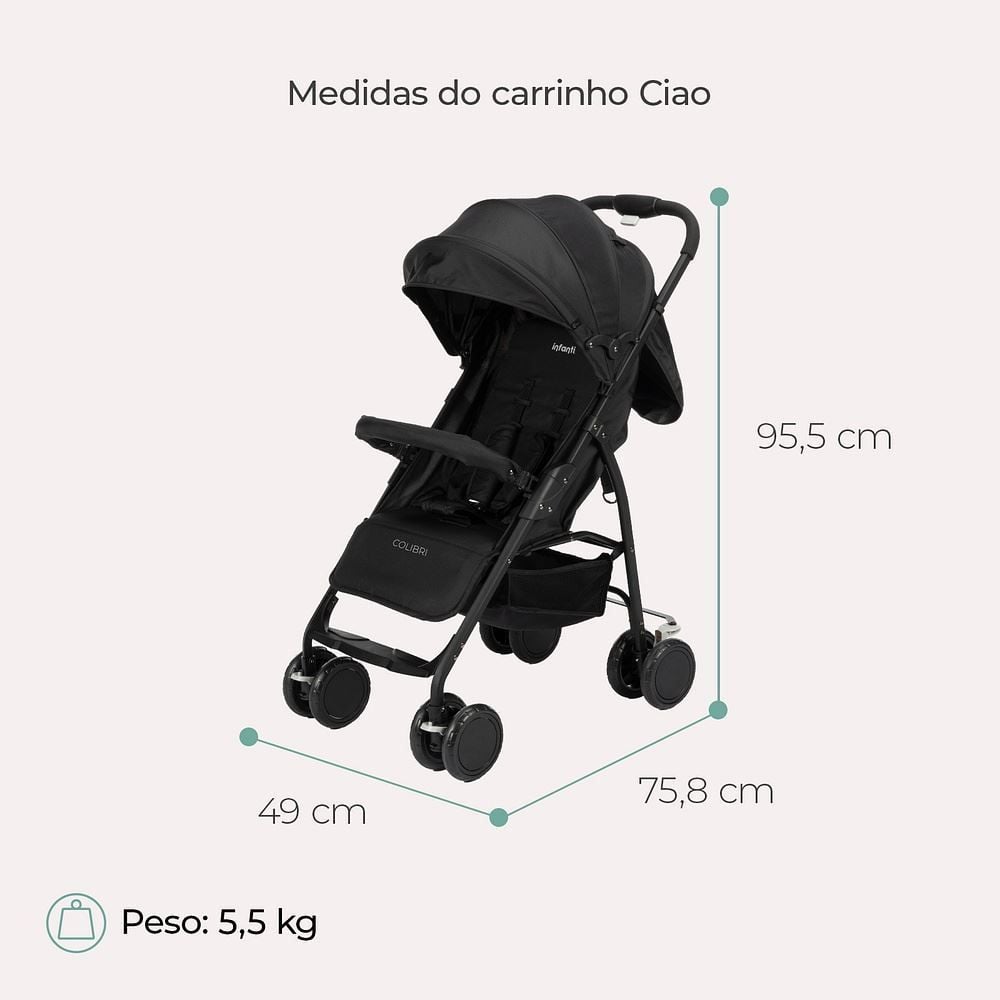 Carrinho de Bebê Colibri Infanti - Preto