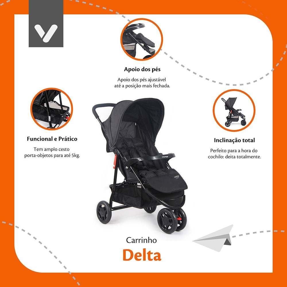 Carrinho De Bebê Delta 3 Rodas Voyage - Cinza Mescla