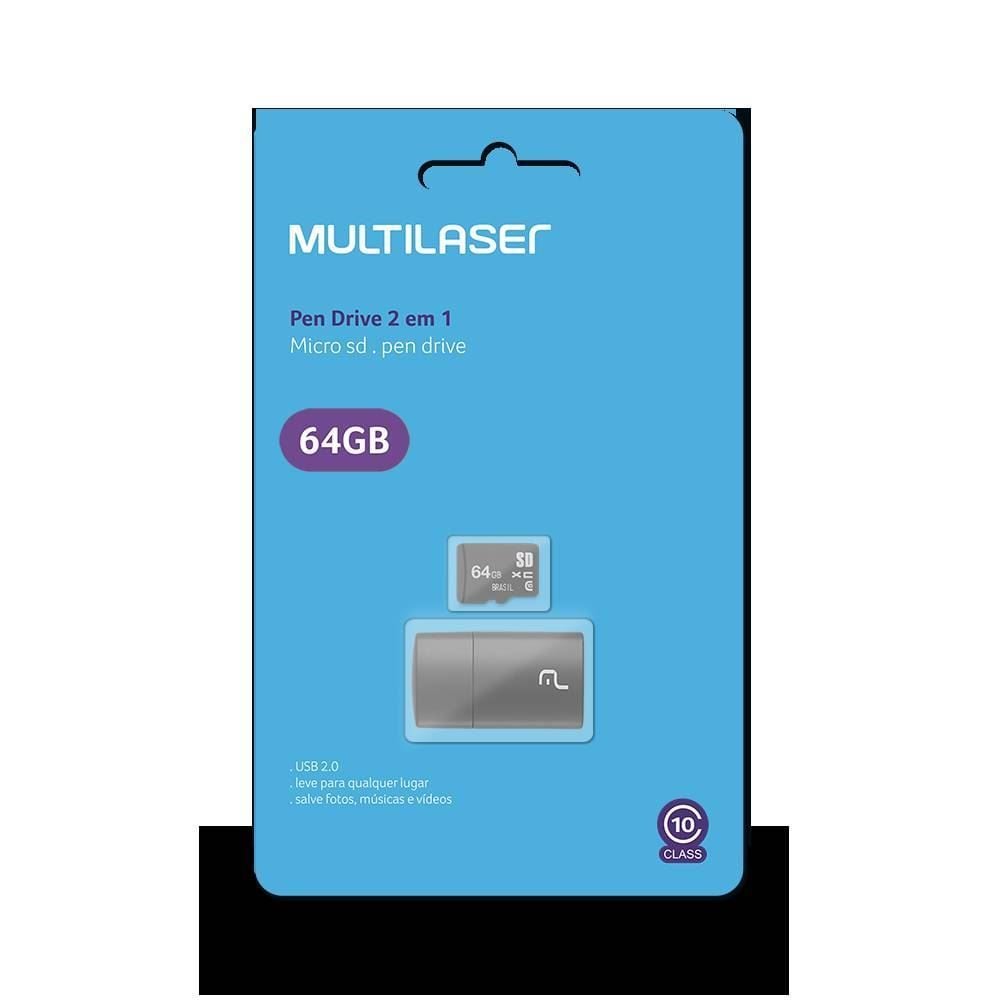 Cartão De Memória Sd Multilaser + Leitor Usb 64Gb - Preto