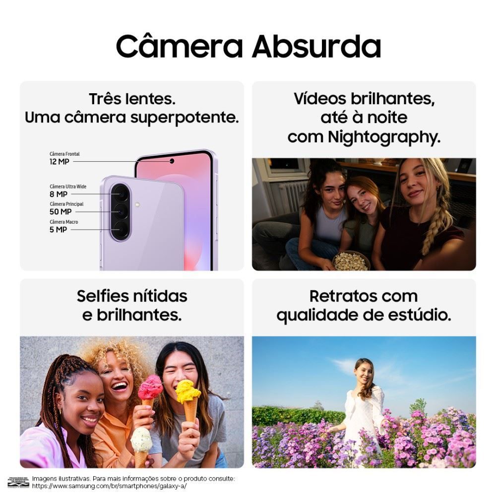 Celular Samsung Galaxy A37 5G 256Gb 8Gb Ram Câmera 50Mp Recursos Ai - Lavanda