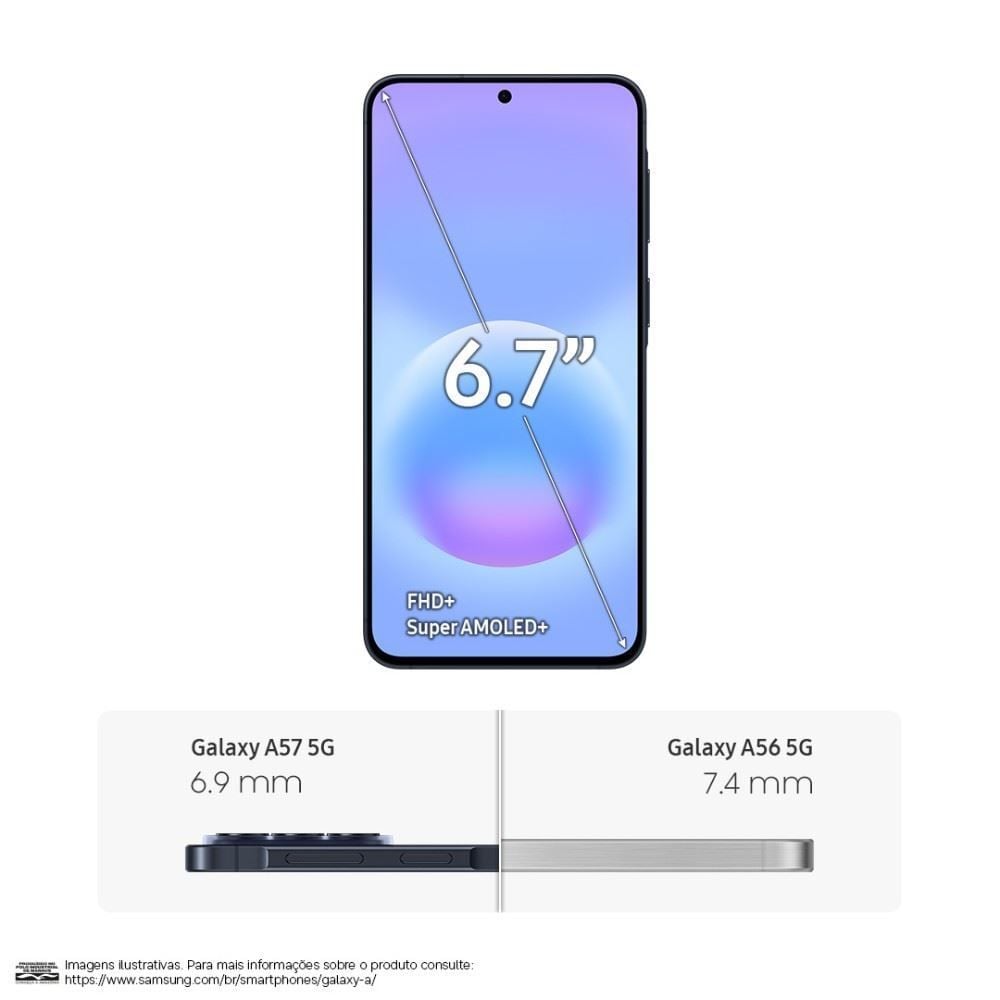 Celular Samsung Galaxy A57 5G 256Gb 8Gb Ram Recursos Ai Câmera 50Mp - Azul Claro
