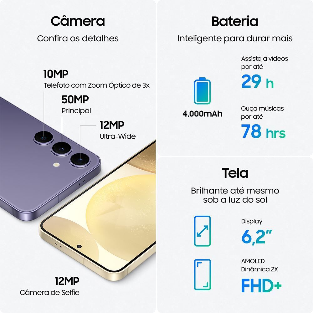 Celular Samsung Galaxy S24 5G Exynos 2400 8Gb 256Gb - Preto