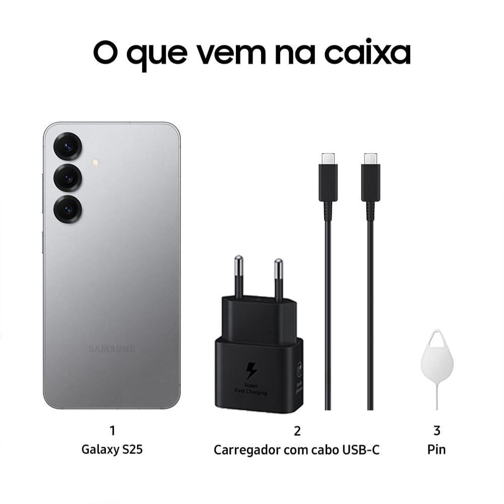 Celular Samsung Galaxy S25 5G 256Gb 12Gb Câmera Tripla - Prata