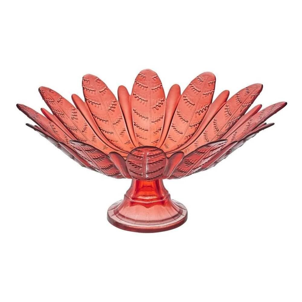 Centro de Mesa com Pé Folhas Vermelho 39Cm - Vitazza