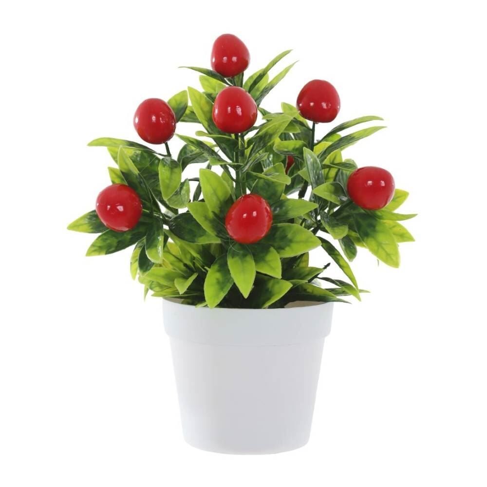 Arranjo Cereja Vermelho com Vaso Plástico Florarte Vermelho 20Cm