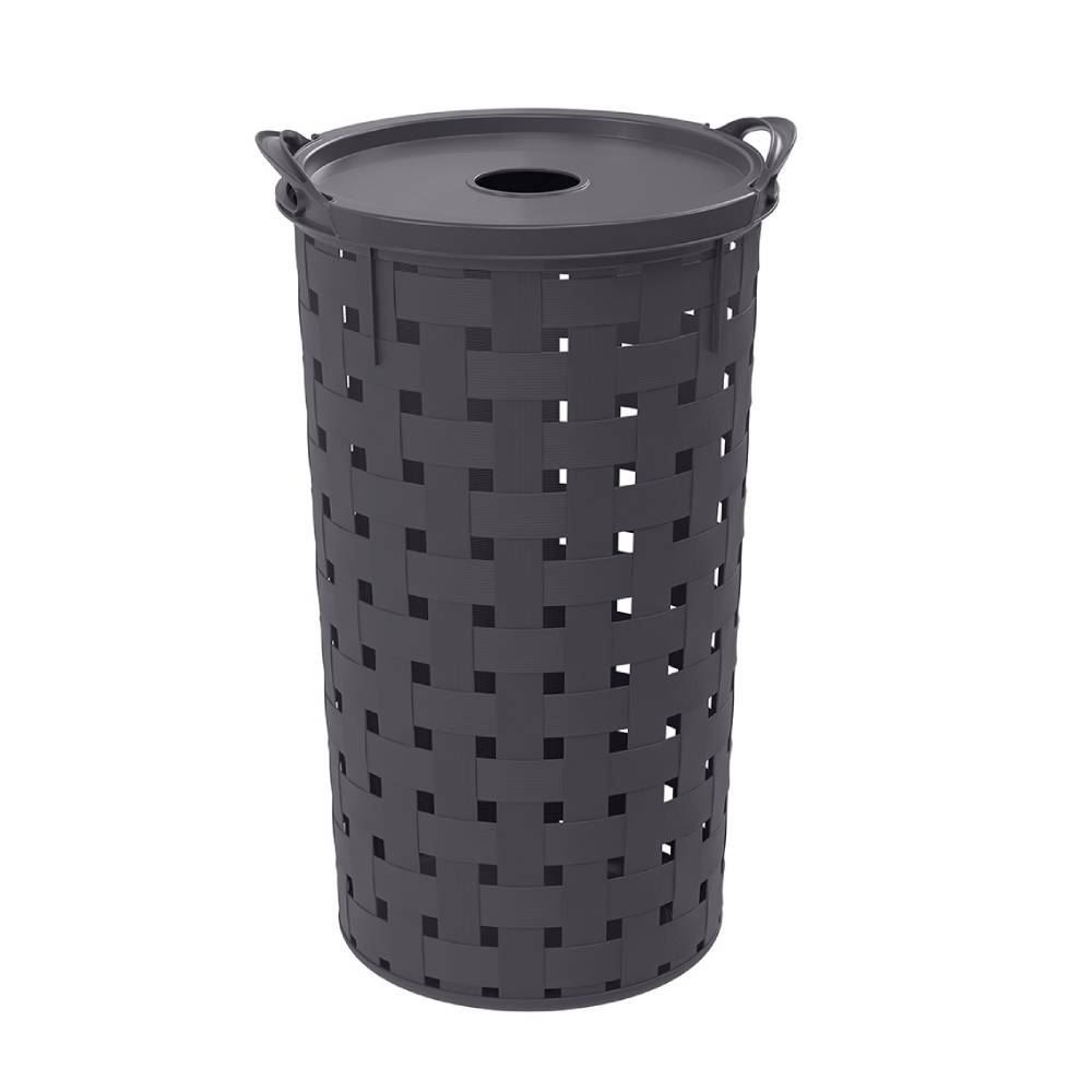 Cesto de Roupas com Tampa Fita Plasútil 37 Litros - Cinza