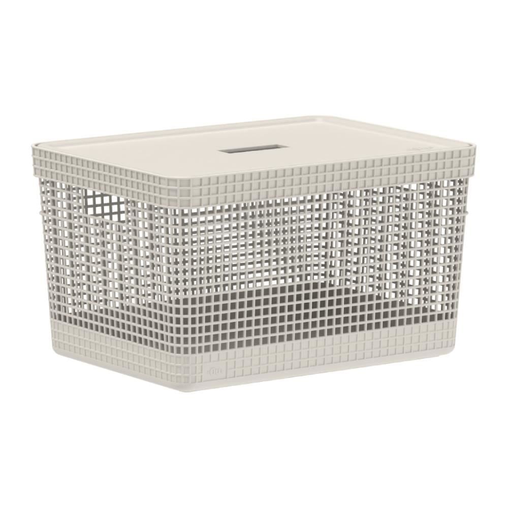 Cesto Organizador Com Tampa Grid Martiplast 20 L - Bege
