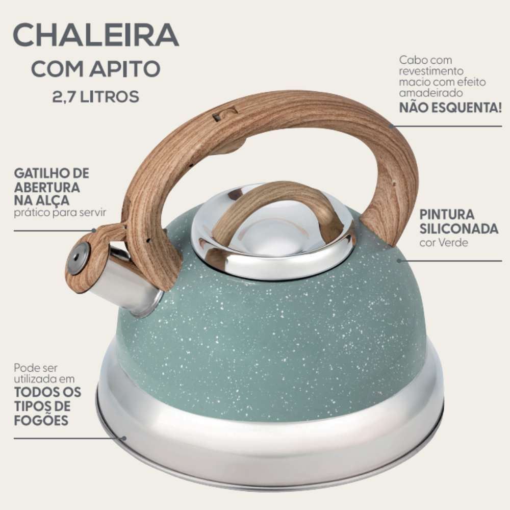 Chaleira Com Apito Roma Aço Inox Havan Casa By Brinox 2,7 Litros - Verde