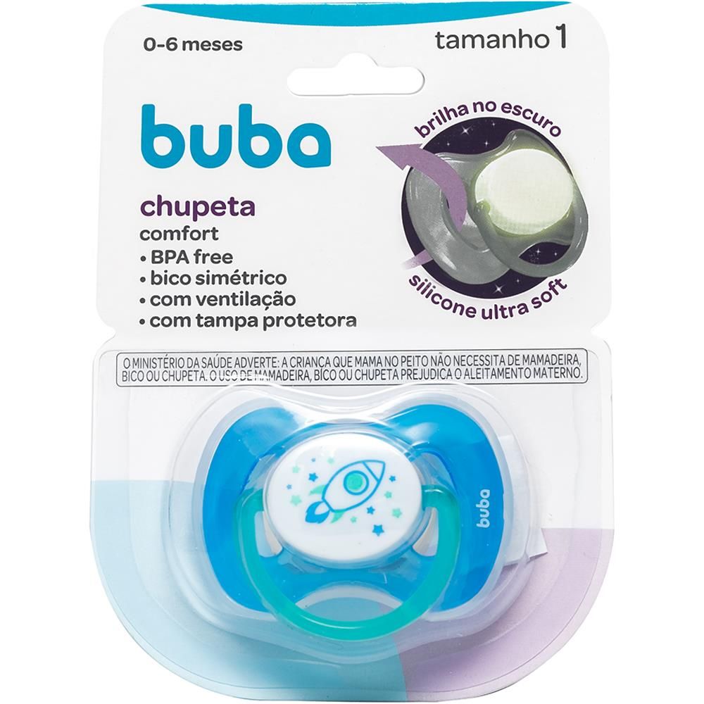 Chupeta Buba Comfort Tam.1 Noturna Buba +0M - FOGUETE