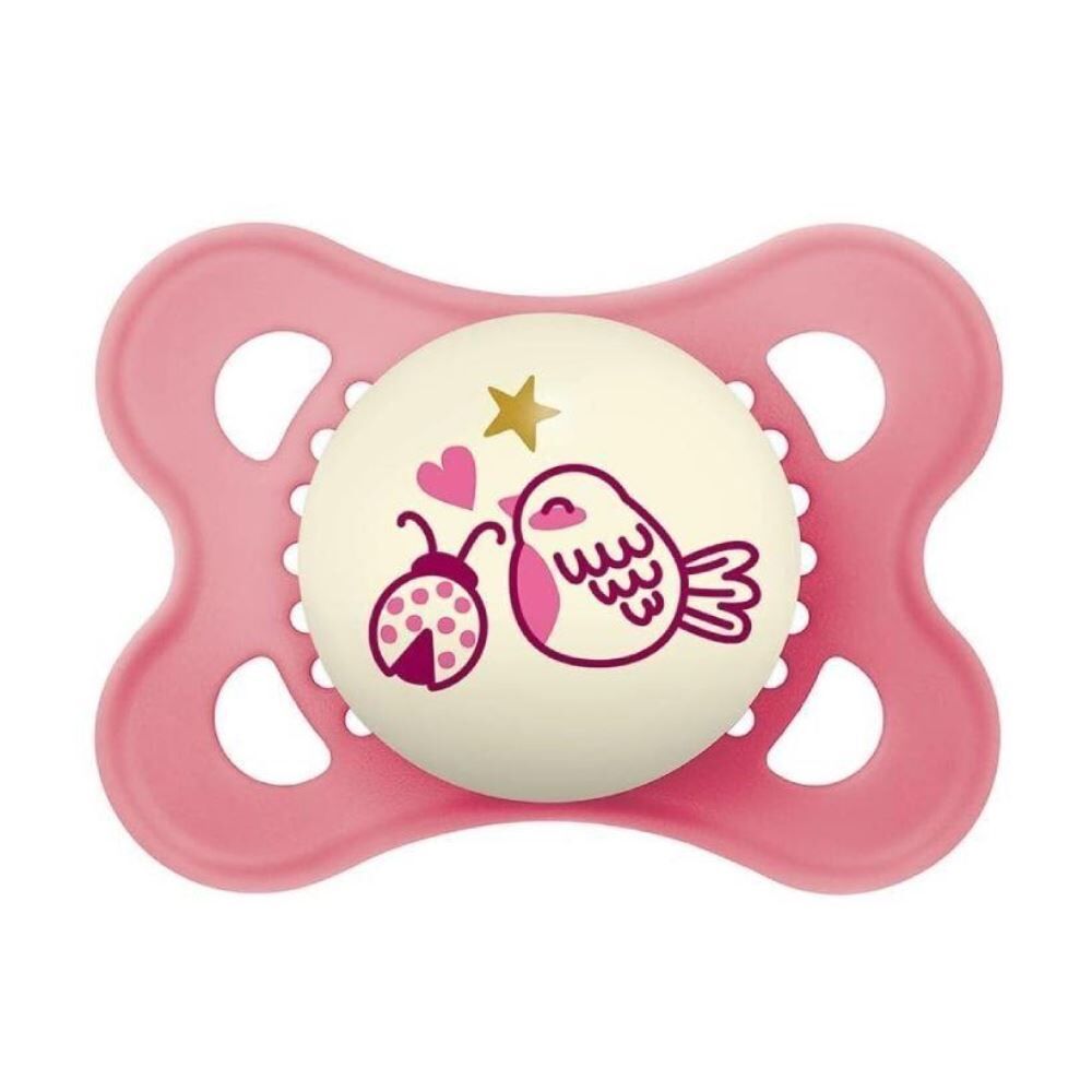 Chupeta com Bico de Silicone Noite Mam 0 a 6 Meses - Rosa