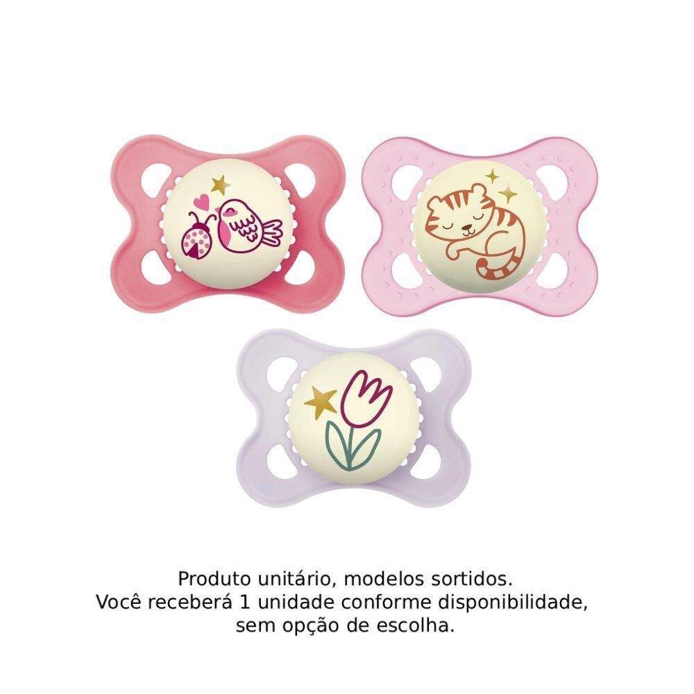 Chupeta com Bico de Silicone Noite Mam 0 a 6 Meses - Rosa